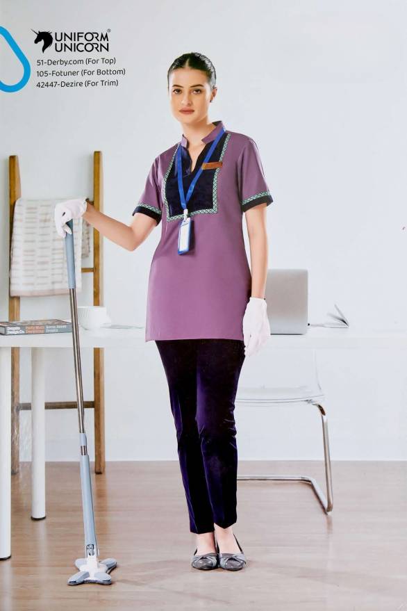  Hotel Housekeeping Staff Uniform With Short Sleeves Kurti And Plain Pant Manufacturers, Suppliers, Exporters in Surat