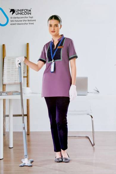  Hotel Housekeeping Staff Uniform With Short Sleeves Kurti And Plain Pant Manufacturers,Suppliers, Exporters in Surat