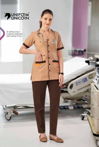 Beige Color Derby Fabric Nurse Staff Uniform Manufacturers,Suppliers, Exporters in Surat