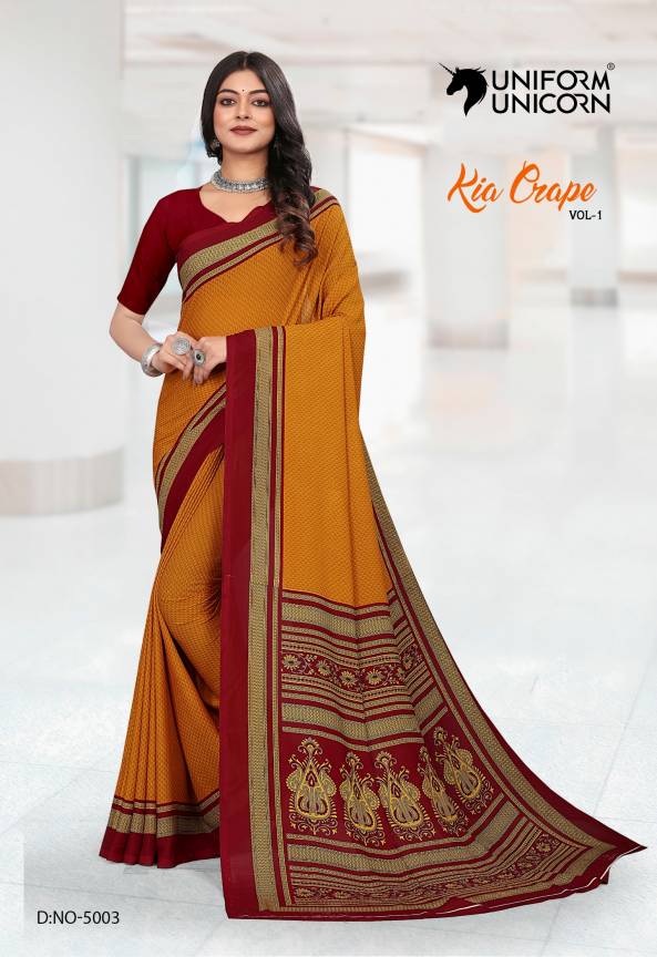 College Staff Ladies Uniform Saree with blouse piece Manufacturers, Suppliers, Exporters in Surat