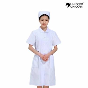 Cotton Nurse Uniform for Women White Half Sleeves Collar Neck Handwash Care Manufacturers,Suppliers, Exporters in New Delhi