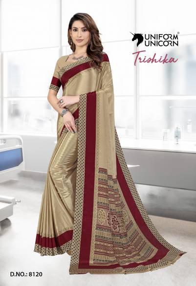 Cream Color Uniform Saree By Uniform Unicorn Manufacturers,Suppliers, Exporters in Surat
