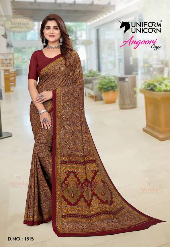 Crepe Silk Uniform Saree With Blouse Piece Manufacturers, Suppliers, Exporters in Surat