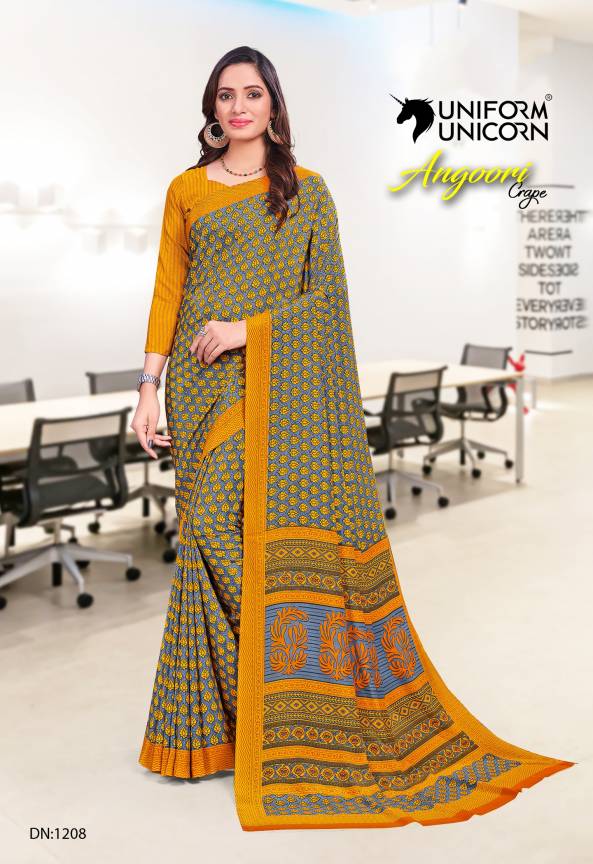 Crepe Uniform Saree Manufacturer In India Manufacturers, Suppliers, Exporters in Surat