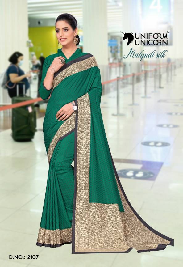 Daily Wear Dark Green Color Anganwadi Uniform Saree By Uniform Unicorn (with blouse piece) Manufacturers, Suppliers, Exporters in Surat