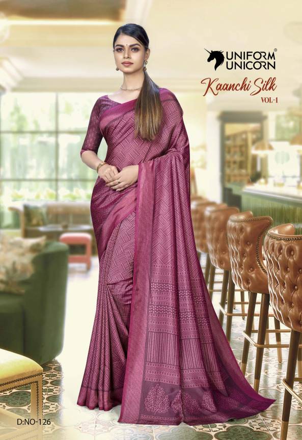 Dark Pink Kaanchi Silk Uniform Saree Manufacturers, Suppliers, Exporters in Surat