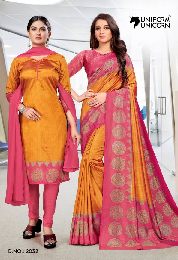 Designer Corporate Uniform Saree And Salwar Suit Combo Concept Manufacturers, Suppliers, Exporters in Surat