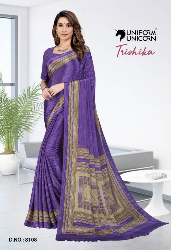 Fancy Uniform Sarees For Woman Staff School Staff Manufacturers, Suppliers, Exporters in Surat
