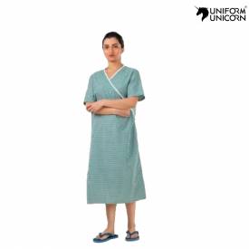Green Reusable Unisex Patient Gown XXL PolyCotton Front Open Overlap Tie Check Design Manufacturers, Suppliers, Exporters in Goa