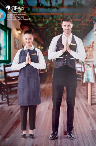 Hotel Waiter Dress With Printed Jacket And Apron Manufacturers,Suppliers, Exporters in Surat