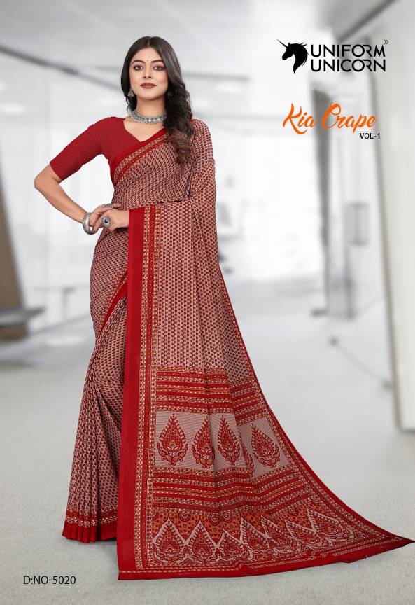 Kia Crepe Uniform Saree Supplier In India Manufacturers, Suppliers, Exporters in Surat