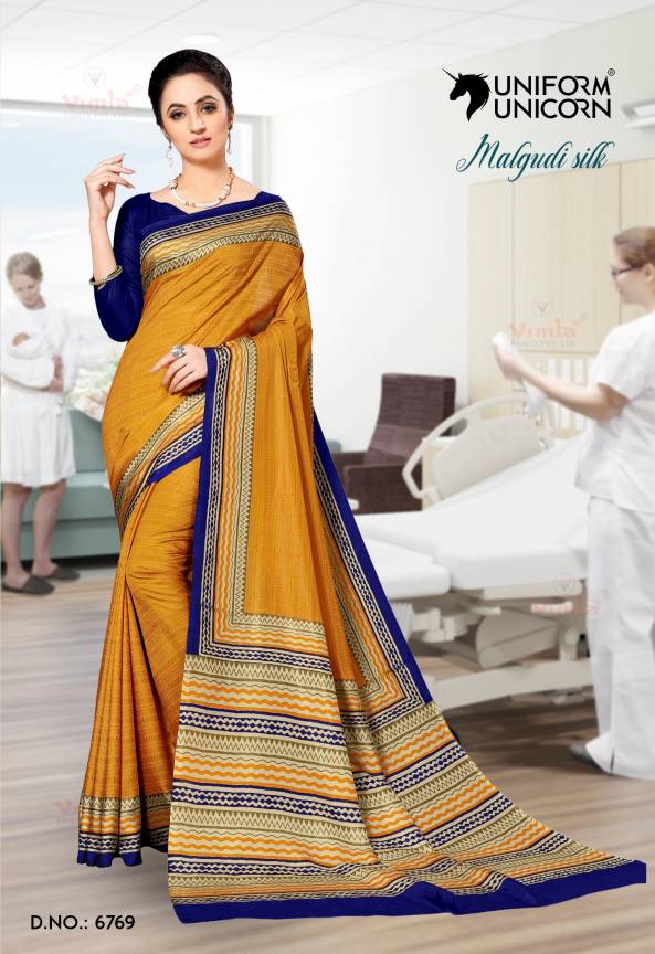 Mustard Color Hospital Staff Uniform Saree Manufacturers, Suppliers, Exporters in Surat