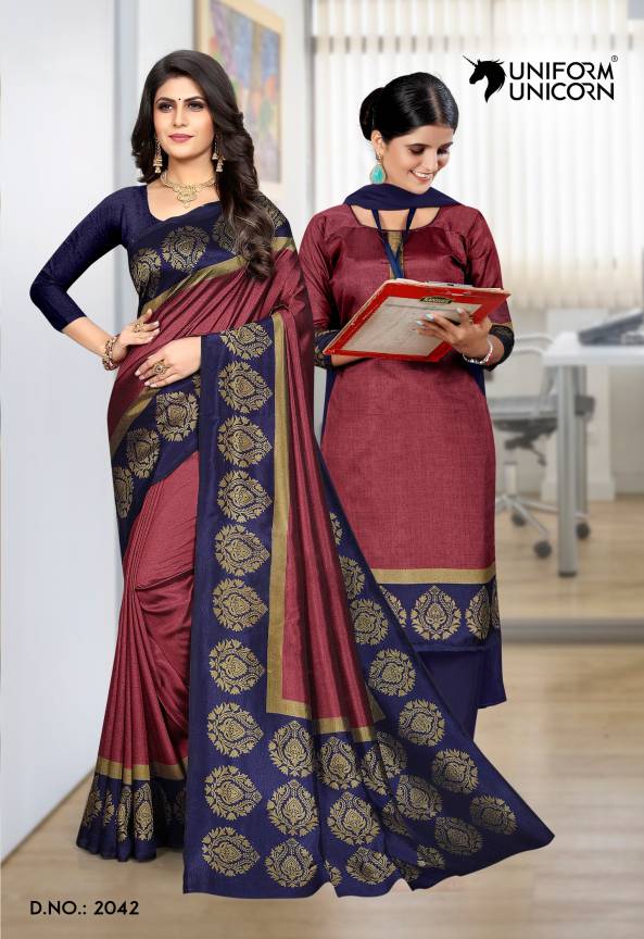 Office Wear Uniform Saree With Salwar Suit Combo By Uniform Unicorn Manufacturers, Suppliers, Exporters in Surat