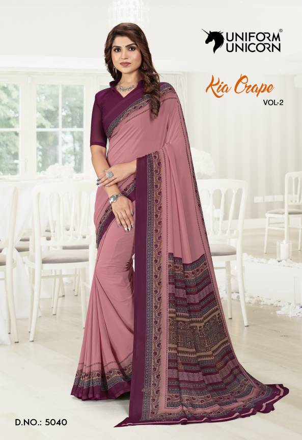 Peach Color Uniform Crepe Saree Manufacturers, Suppliers, Exporters in Surat