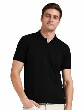 Polyester Blend Plain Mens Black Polo T Shirt Manufacturers,Suppliers, Exporters in Bihar