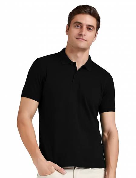 Polyester Blend Plain Mens Black Polo T Shirt Manufacturers,Suppliers, Exporters in Surat