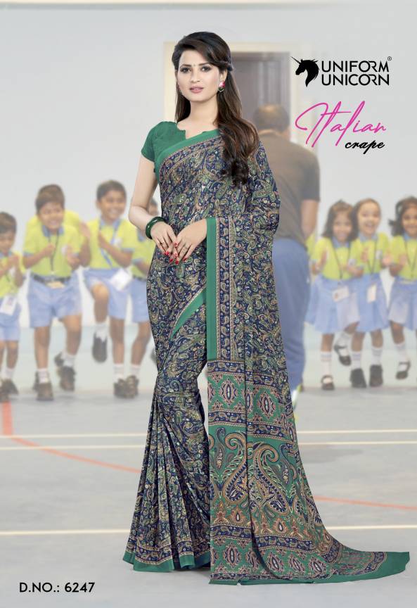Printed Angoori Uniform Saree For Teachers Manufacturers, Suppliers, Exporters in Surat