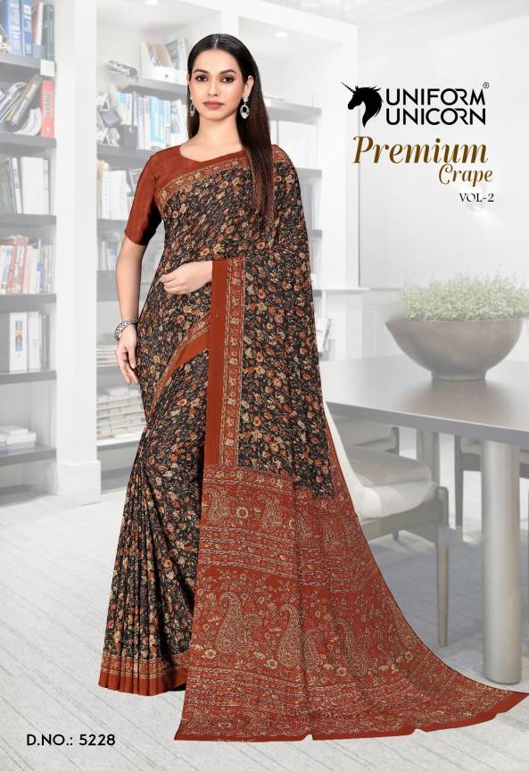 Printed Crepe Saree For Corporate, Hospital, School Teachers By Uniform Unicorn Manufacturers, Suppliers, Exporters in Surat
