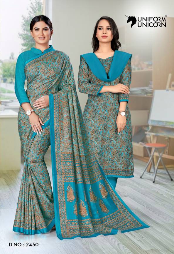 Printed Office Uniform Saree With Printed Salwar Suit Manufacturers, Suppliers, Exporters in Surat