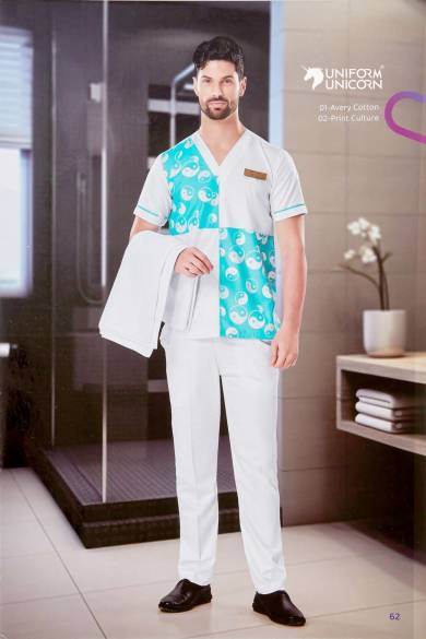 Printed White Uniform For Resort Staff With Short Sleeves Manufacturers,Suppliers, Exporters in Surat