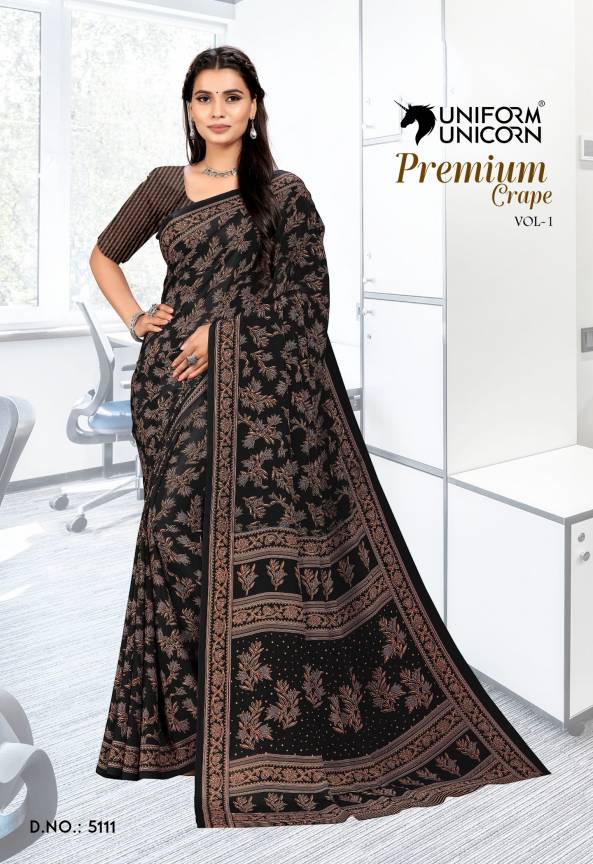 Professional Corporate Office Staff Uniform Crepe Saree Manufacturers, Suppliers, Exporters in Surat