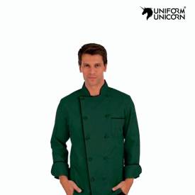 Professional Dark Green Chef Jacket Fabric Band Collar Button Closure Manufacturers, Suppliers, Exporters in Vijayawada