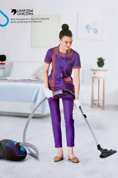 Purple Color With Checks Prints Western Housekeeping uniforms Manufacturers,Suppliers, Exporters in Surat