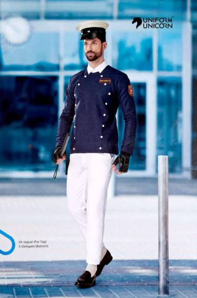 Security Suit White Color Uniform With Navy Blue Full Sleeves Jacket Manufacturers,Suppliers, Exporters in Surat