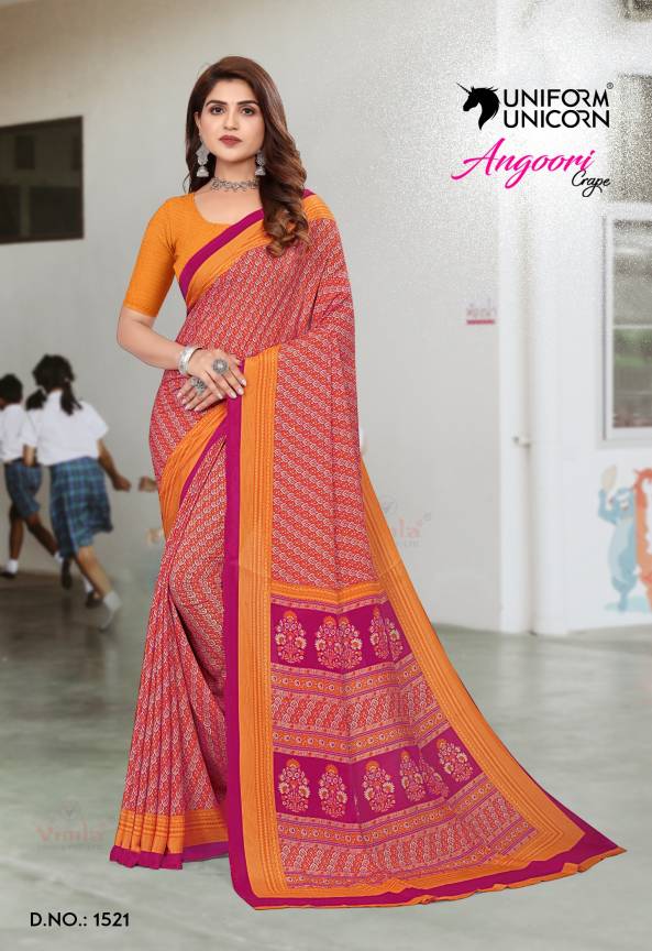 Teacher Uniform Crepe Saree From Uniform Unicorn Manufacturers, Suppliers, Exporters in Surat