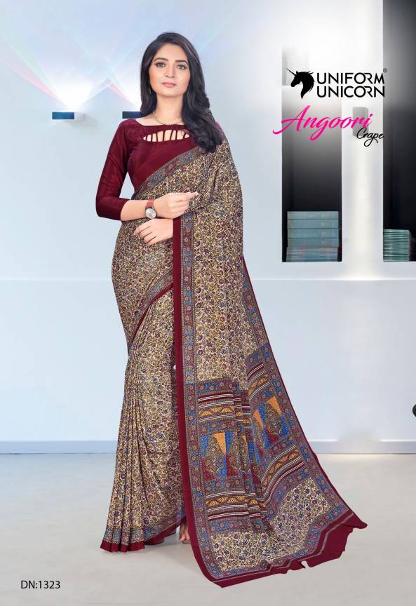Teacher Uniform Italian Crepe Saree Manufacturers, Suppliers, Exporters in Surat