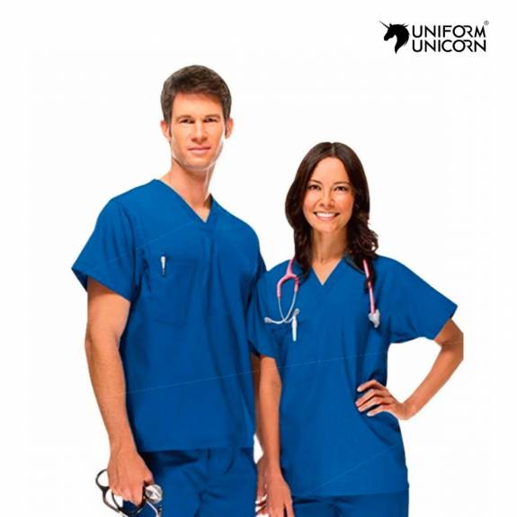 Unisex Blue Doctors Uniform – Stitched Cotton V Neck T Shirt and Pant Set Manufacturers,Suppliers, Exporters in Surat