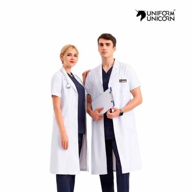 Unisex Medical Wear Collared Hospital Coat Available in White Sky Blue Navy and Grey Manufacturers,Suppliers, Exporters in New Delhi