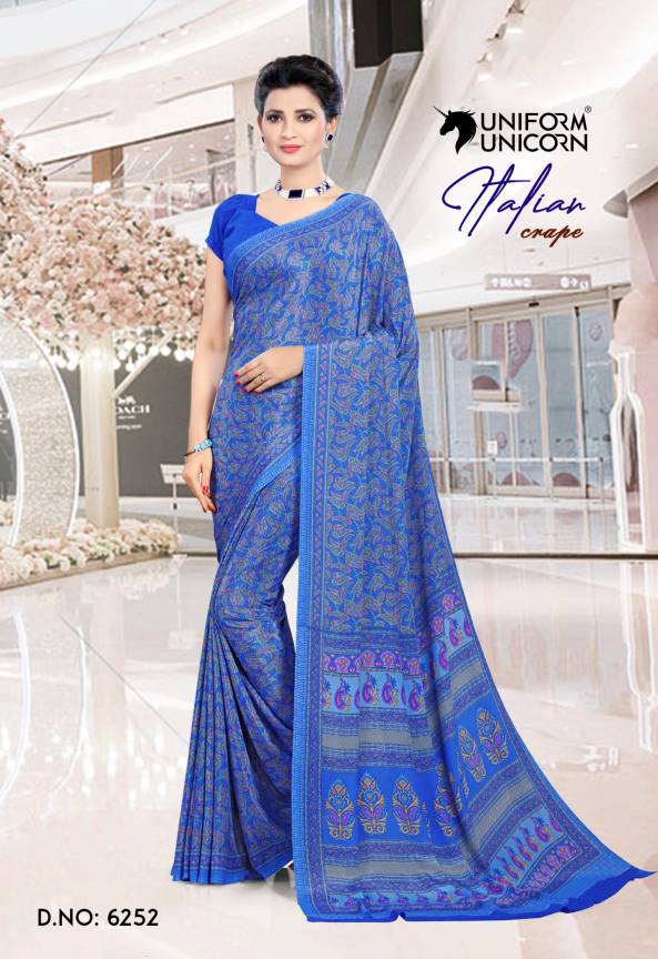Womens Crape Silk Uniform Saree With Blouse Piece Manufacturers, Suppliers, Exporters in Surat